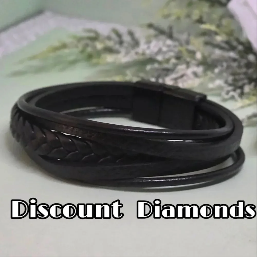 Black Genuine Braided Leather & Black Titanium Magnetic Closure